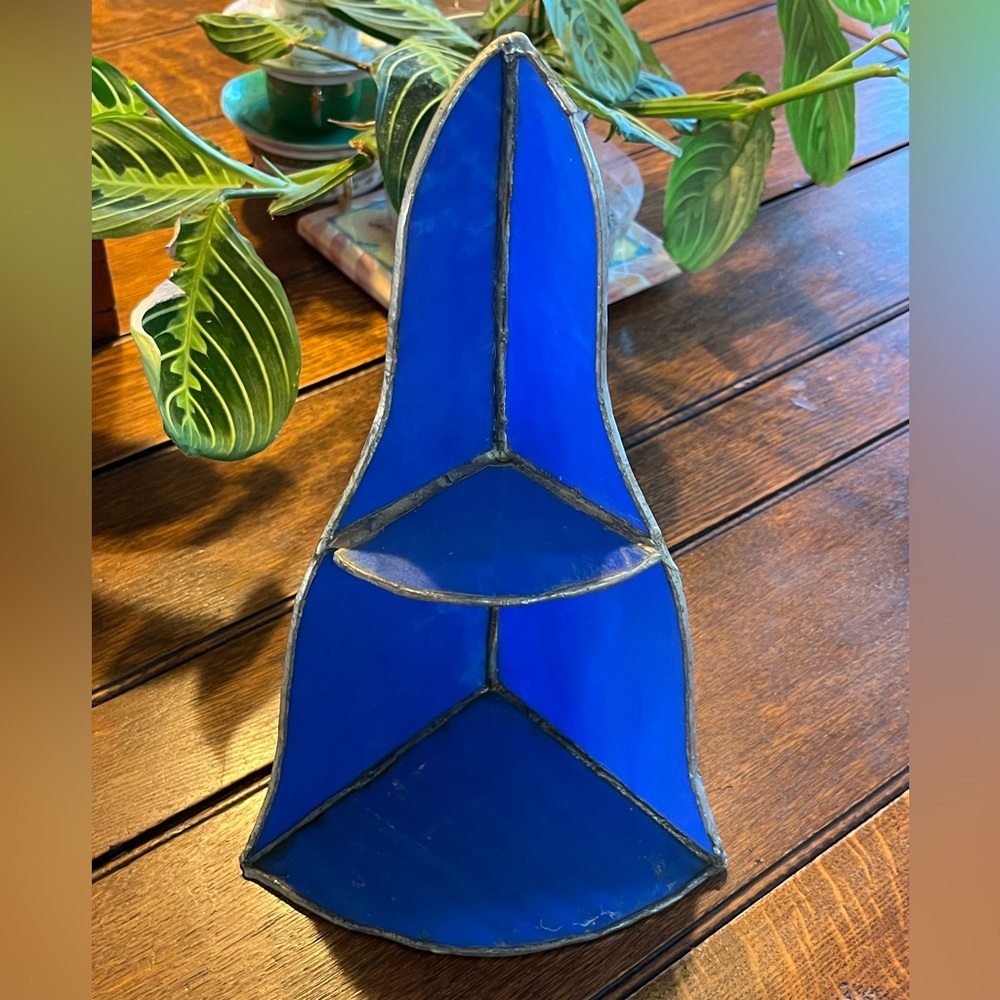 Vintage Blue Cobalt Stained Glass Shelf